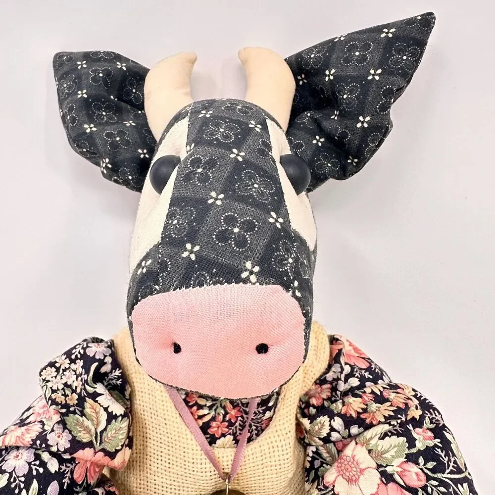 Vintage Handmade Primitive Fabric Cow Doll Country Folk Art Farmhouse Decor 18